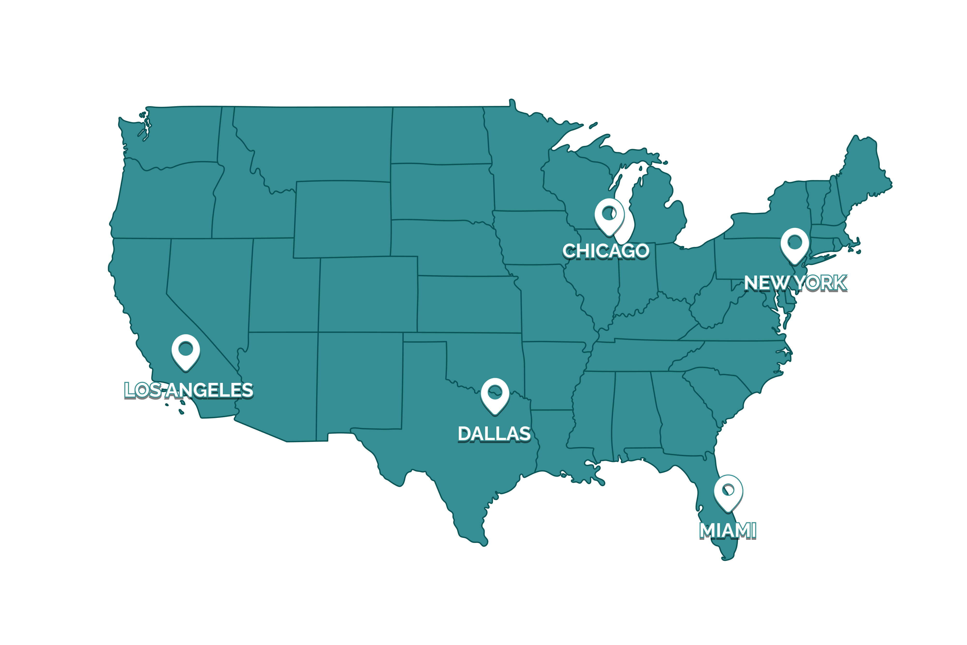 US Map with locations